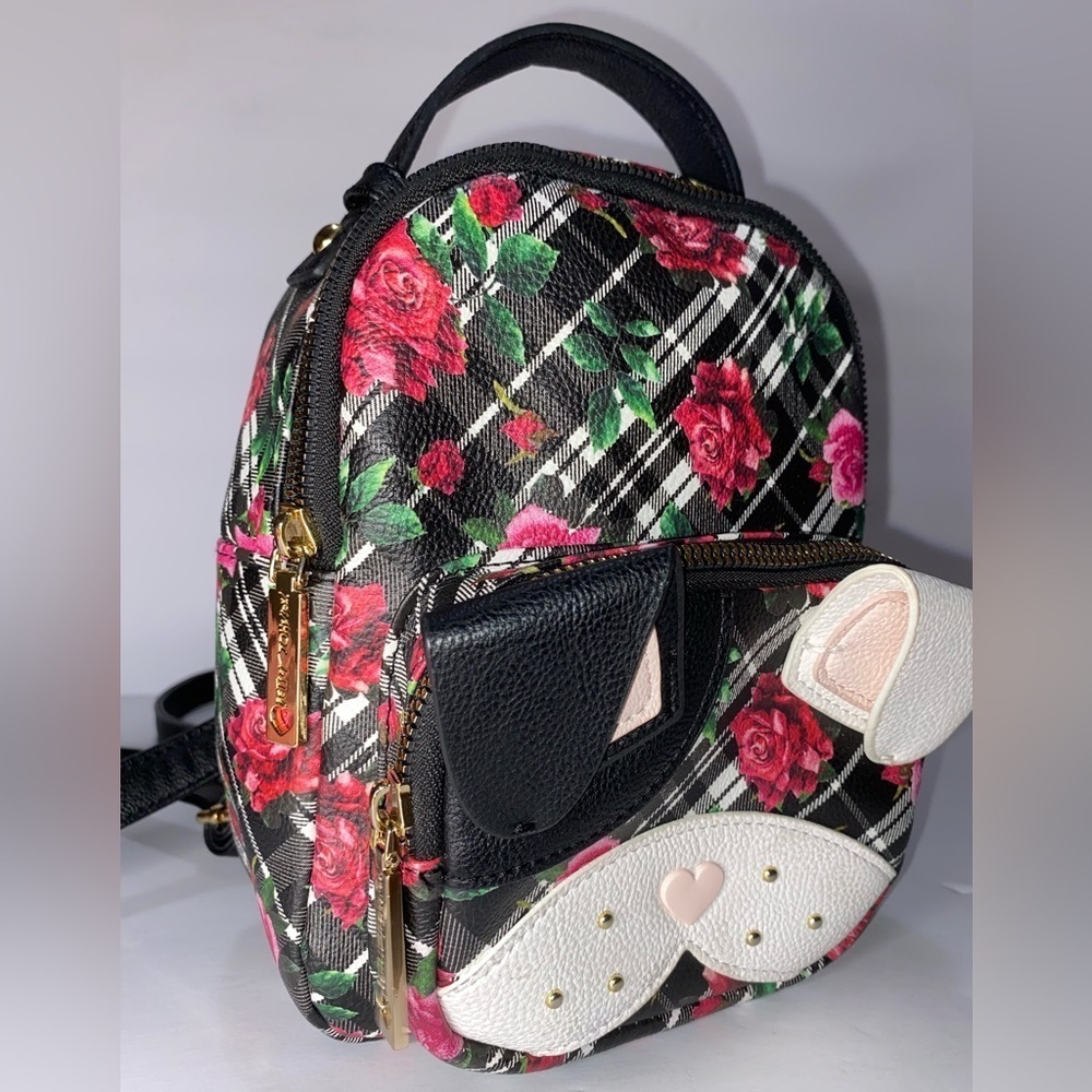 Betsey Johnson Frenchie Dog Backpack w/ Roses